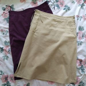 Lot of 2 High Waisted A Line Skirts Purple Beige
